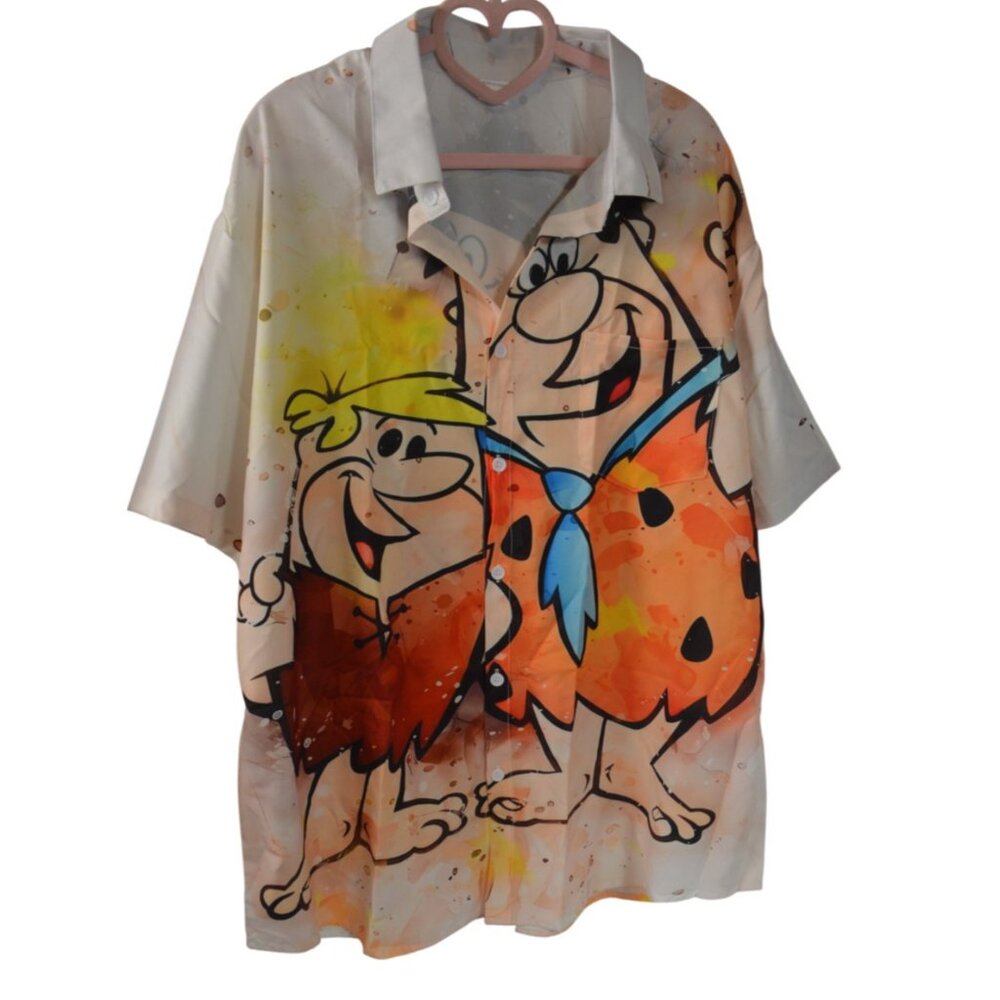 Men’s 3XL Flintstones Fred & Barney Button Up Shirt Graphic Short Shirt - NEW